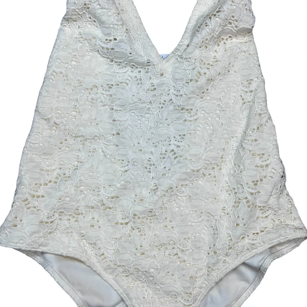 H&M Cream Lace Halter One Piece Swimsuit Size 12